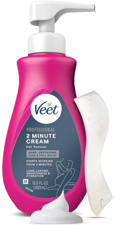 Veet Professional Ontharingscrème 2 Minuten (400ml) met Spatel– Voor Alle Huidtypes met Shea Butter – Bikini & Intieme Zone – Dermatologisch Getest
