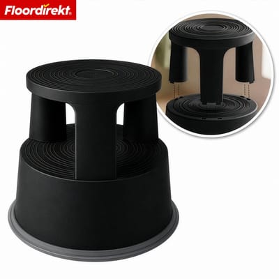 Floordirekt Rolkruk Olifantenpoot - Kunststof Verrijdbare Opstapkruk - Zwart - Met Wielen, Antislip & TÜV-Gekeurd - Stevig, Praktisch & Ideaal voor Kantoor, Winkel en Huishouden
