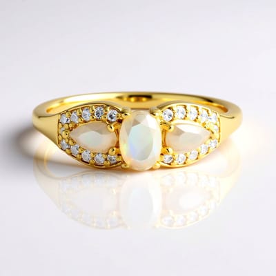 Cavill - Zilveren ring met Welo en Ethiopische peervormige opalen - 925 Sterling zilver verguld - 0,685 ct - elegante ovale opaal ring