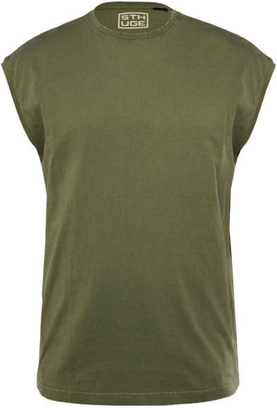 STHUGE - Heren - Tanktop oversized vintage look onderhemd - Khakigrønn - Maat 3XL