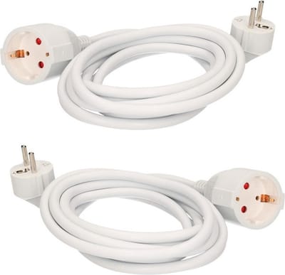 Verlengsnoer - 2x stuks - 3 meter - randaarde - wit - 3500W - 250V