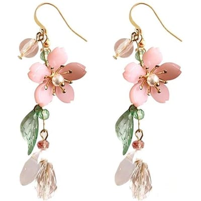 Lente Roze Bloem Oorbellen met Hanger voor Vrouwen, Fee Charms Bloemenblad Oorbellen Zomer Vakantie Hangers Oorbellen Sieraden Cadeaus beige