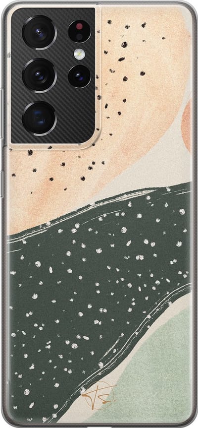 Hoesje geschikt voor Samsung Galaxy S21 Ultra - Abstract peach - Soft Case - TPU - Print - Multi - Mooie Telefoonhoesjes