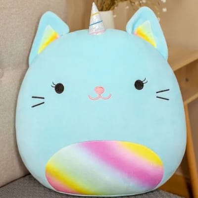 Klikkopers® - Kawaii knuffel - 28 cm tot 32 cm - Squish Knuffel - Blauwe Eenhorn Kat Knuffel - Squishy - Kawaii Kussen - Knuffel Kat
