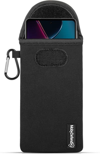 MobyDefend Hoesje - Geschikt voor Motorola Edge 30 Pro - Neopreen Pouch Met Karabijnhaak - Insteek - Riemlus - Zwart