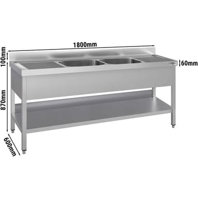 GGM Gastro Spültisch ECO - 1800x600mm - mit Grundboden - mit 2 Becken mittig