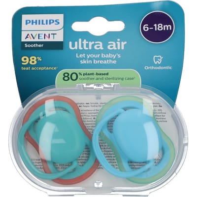Philips Avent Ultra Air – Ademend en lichtgewicht fopspeen (6-18 mnd) – 2 stuks - SCF087/10