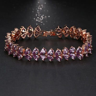 Emmaya Luxe Paarse Cz Bangle Armband Uniek Ontwerp Rose Goud Kleur Peer Cut Aaa Zirconia Armbanden Voor Vrouwen 19CM paars