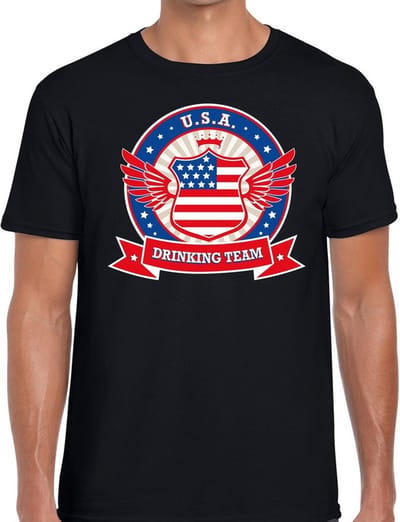 Zwart USA drinking team t-shirt zwart heren - Amerika kleding S