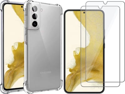Hoesje geschikt voor Samsung Galaxy S22 Plus - Anti Shock Proof Siliconen Back Cover Case Hoes Transparant - 2x Tempered Glass Screenprotector