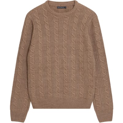 French Connection Crew Cable Camel Mel Maat: XS | Sweaters Outlet | Heren | Bruin
