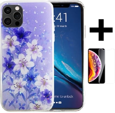 Silicone/TPU back cover Geschikt voor Apple iPhone 12 Pro Max print/ TPU back cover print + Gratis screenprotector (5)