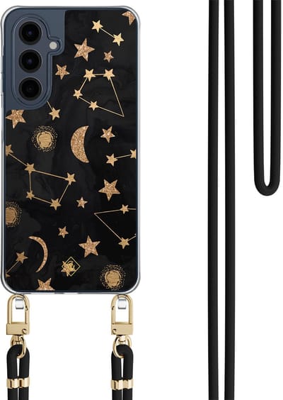 Casimoda® hoesje met zwart koord - Geschikt voor Samsung A16 - Counting The Stars - Afneembaar koord - TPU/polycarbonaat - Zwart