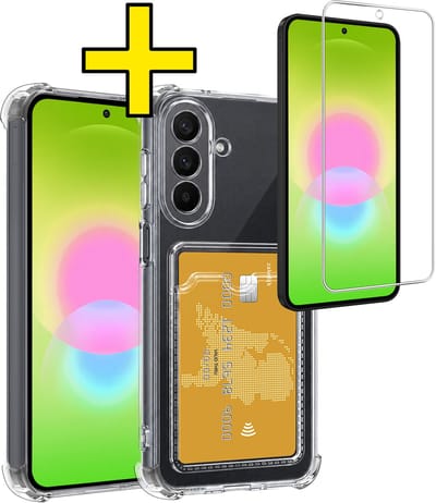 Hoesje - Geschikt voor Samsung Galaxy A27 - Met Screenprotector - En Pashouder - En Kaarthouder - Telefoon Hoes Shockproof - Siliconen Case - Back Cover - Shock Proof - Pasjes Houder - Telefoonhoesjes - Transparant