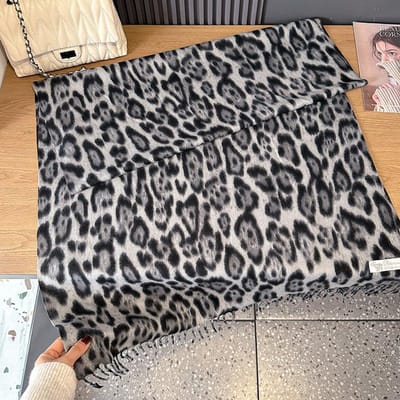 Luxe Luipaardprint Kasjmier Sjaal Voor Vrouwen Pashmina Sjaal Winter Sjaals Warme Deken Poncho Vrouwelijke Echarpe Bufanda gray
