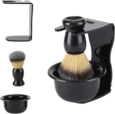 Complete Scheerkwast Set voor Mannen - 3 in 1 Scheerkwast en Kom Set met Veiligheidsmes en Standhouder voor Traditioneel Nat Scheren en Handmatig Scheeronderhoud