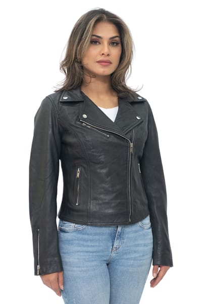 Dames lederen klassieke biker Brando jas-Baku