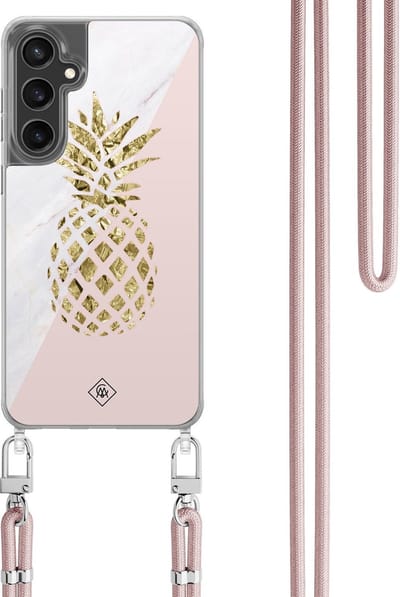 Casimoda® hoesje met koord - Geschikt voor Samsung S24 FE - Ananas - Afneembaar koord - TPU/polycarbonaat - Roze