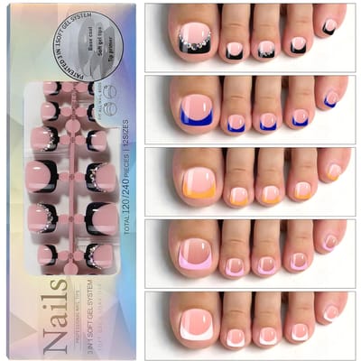 120PCS Franse Gel Teennagel Tips Franse Tips Druk op Nagels 12 Maten Nep Nagels Valse Teennagel 1