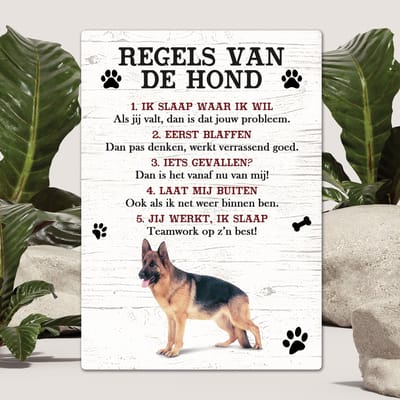 Spreuken - Duitse herder - Regels Van De Hond - Spreuken Bordjes - Spreukenbord - Tekstborden - Cadeau - Hondenras