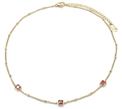 Ketting met Zirkonia - RVS - Verstelbaar 36-41 cm - Goudkleurig en Rood