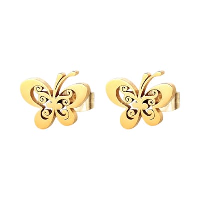Aramat Jewels | Oorbellen | Goudkleurige open vlinder oorstekers 10x8 mm | | | |8mm | Staal | Kinderen, Volwassenen | Verkleurd niet
