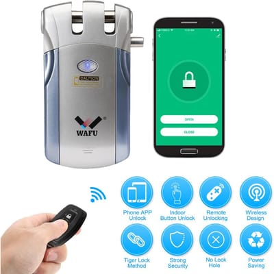 WAFU HF-018W WiFi serrure électronique intelligente télécommande Invisible sans clé serrure de porte d'entrée en alliage de Zinc 4 Remote Keys bleu/argenté