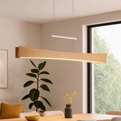 Elobra LED hanglamp Peru, eiken/nikkel, lengte 116 cm