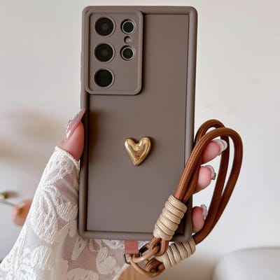 3D Gouden Hart Liefde Polsband Hoes Voor Samsung Galaxy S25 Ultra S23 S22 Plus S24 S21 FE Note 20 A56 A55 A36 A35 A26 A16 A15 5G Galaxy S23 gray