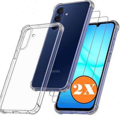 Hoesje Geschikt voor Samsung Galaxy A17 transparant Anti Shock silicone hoesje met 2 Pack Screenprotector tempered glass