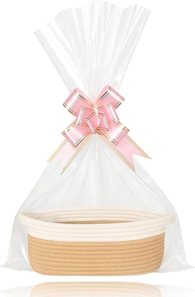 Lege geschenkmand van katoenen touw met handgrepen voor bruiloften, verjaardagen en feestdagen