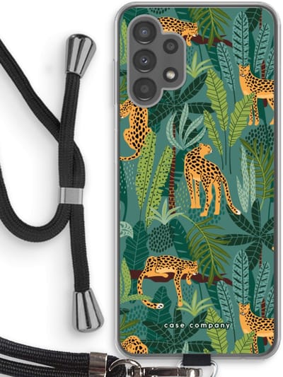 Case Company® - Hoesje met koord geschikt voor Samsung Galaxy A13 4G hoesje met Koord - Luipaard 2 - Telefoonhoesje met Zwart Koord - Bescherming aan alle Kanten en Over de Schermrand