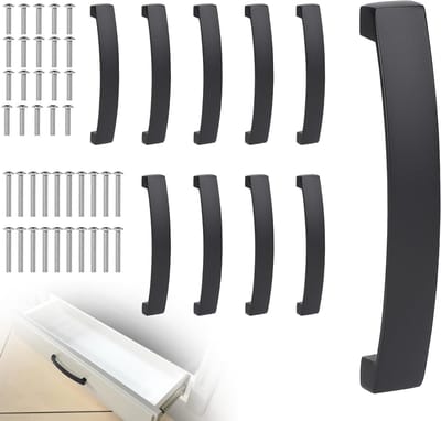 Set van 10 Keuken- en Kastgrepen met 128mm Boorgatafstand, Inclusief Schroeven, Zwart, Ideaal voor Meubels en Laden