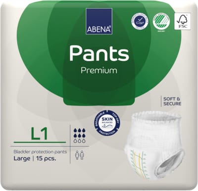 ABENA Pants Premium L1 - 15x Absorberend Broekje, te Dragen als Gewoon Ondergoed - Voor het Verlies van Flinke Scheuten Urine en (Dunne) Ontlasting - Heupomvang 100-140 cm - Absorptie 1400 ml