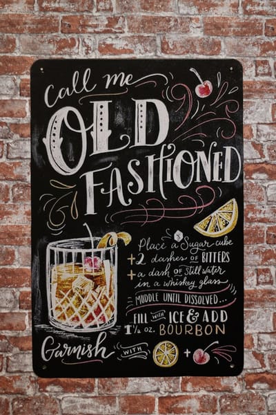 Wandbord - Old fashiond - Metalen Wandbord - Mancave decoratie - Mancave - Metalen borden - Decoratie - Metalen bord - Bar decoratie - metal sign - Tekstbord - Cocktails - UV bestendigt - 20 x 30cm -