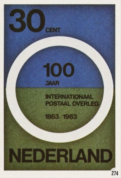 Briefkaart met afbeelding 100 jaar Postaal Overleg postzegel