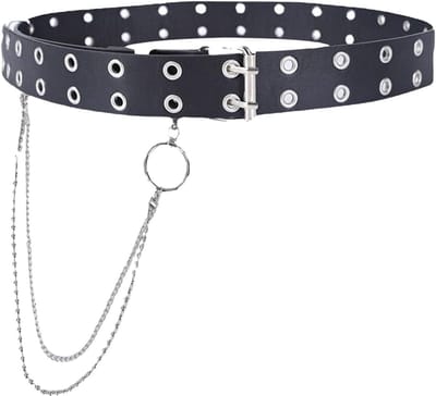 Punk Broekriem met Dubbelsleuven en Verwijderbare Gothische Ketting voor Dames en Heren, Geschikt voor Kleding, Broeken en Jeans in Zwart, One Size