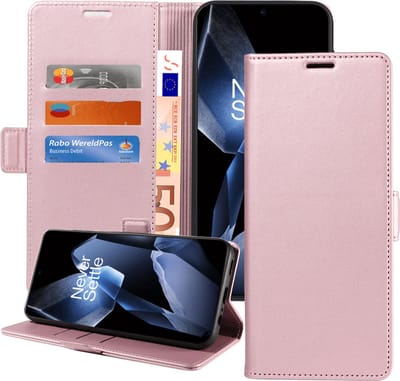Geschikt voor OnePlus 13 Hoesje - Book Case Hoesje - Magnetische Sluiting - Portemonnee Rose