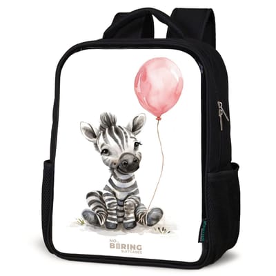 NoBoringSuitcases.com® - Rugzak zwart - Schooltas jongen & meisje - Zebra met roze ballon - Rugtas voor school - Boekentas kind - Schoolrugzak - Kinderrugzak