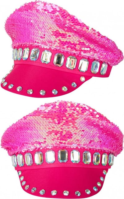 Kapiteinspet roze pailletten met stenen - Pride thema feest fun party evenement