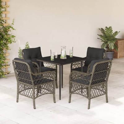 vidaXL - 5-delige - Tuinset - met - kussens - poly - rattan - grijs