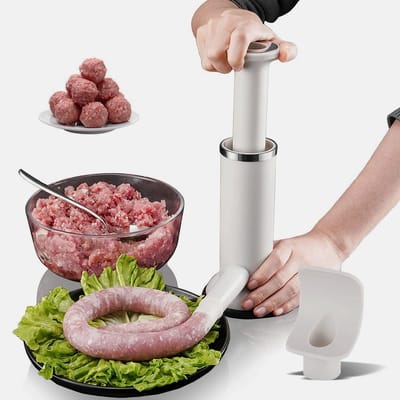 carmdering - Handbediente Wurstfüllmaschine - Manuele Worstenvuller - Handmatig Vulapparaat - Twee Wisselbare Tuiten - Ergonomisch Ontwerp - Voedselveilig PP - Roestvrij En Hygiënisch - Ideaal Voor Thuis En Camping - 1 Stuk