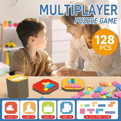 128-delige Houten Legpuzzel voor Kinderen - Educatief Breinbrekerspel, Dubbele Concentratie Gevechtsblokken, Interactief Familie Bureauspeelgoed, Ideaal voor Verjaardag, Jubileum, Afstudeercadeaus, Ouder-Jongeren, Willekeurig Gekleurde Accessoires
