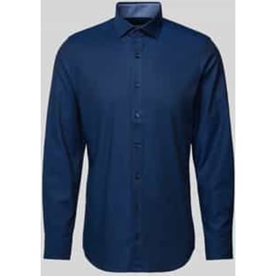 OLYMP Level 5 body fit overhemd - donkerblauw structuur (contrast) - Strijkvriendelijk - Boordmaat: 44