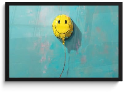 Poster in lijst - Fotolijst 60x40 cm - Posters - Ballon - Geel - Smiley - Posterlijst zwart - Decoratie - Wanddecoratie woonkamer - Muurdecoratie slaapkamer