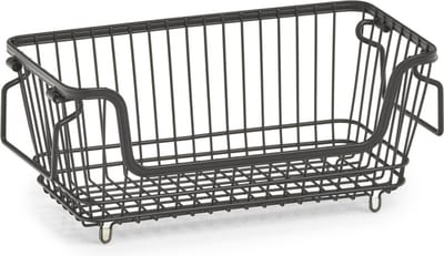 Zeller opberg draadmand - zwart - 32 x 16 x 14 cm - stapelbaar - metaal - opruimen - kastmanden