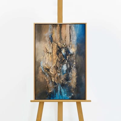 YS Schilderij - Handgeschilderd canvas schilderij - Wanddecoratie Abstract - Blauw en goud - Acryl - Muurdecoratie woonkamer - Slaapkamer decoratie - Kamer accessoires - schilderijen Slaapkamer - Abstract schilderij Gold 60x40