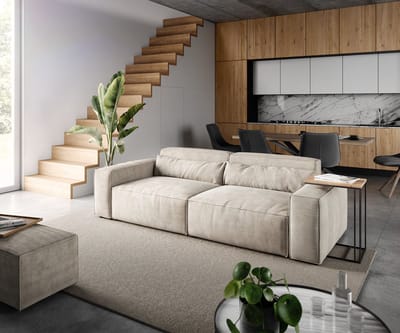 Big-Sofa Sirpio 230x95 cm koord beige met kruk