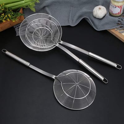 Schuimlepel, zeeflepel, 2 stuks, roestvrij staal, draadschuimlepel met handvat voor hot pot, braden, pasta en oliefiltering