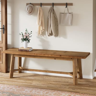 Tribesigns Massief Houten Bank -140 x 35 x 45 cm - Lange Zitbank in Landelijke Stijl voor Hal, Woonkamer, Slaapkamer - Rustiek Bruin